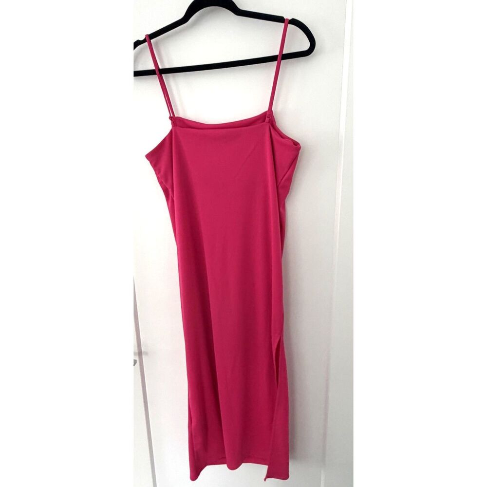 Hot Pink Spaghetti Strap Side Slit Midi Dress